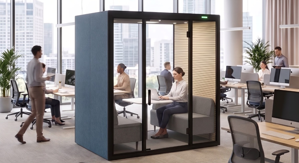 hüssh! Pod placed in an open-plan office layout